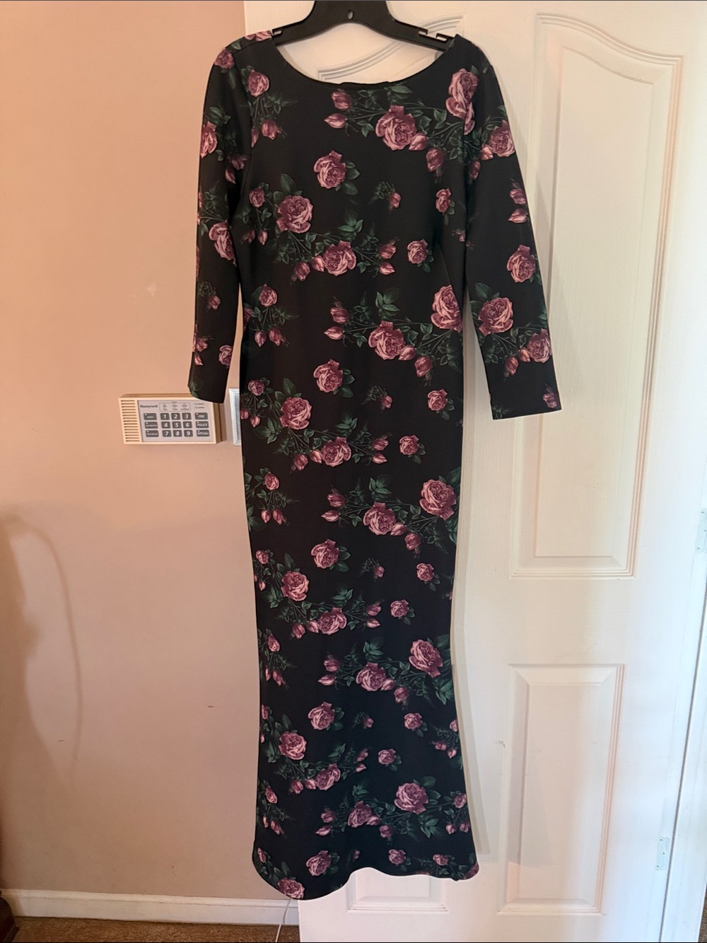 Slate & Stone Black Maxi Dress with Pink Rose Print
